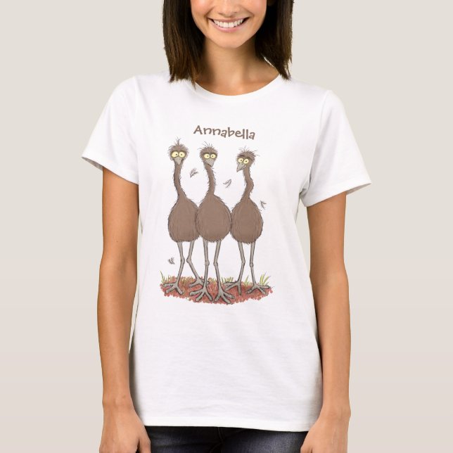 Funny Australian emu trio Cartoon Illustration T-Shirt (Vorderseite)