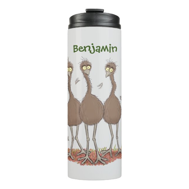 Funny Australian emu trio Cartoon Illustration Thermosbecher (Vorderseite)