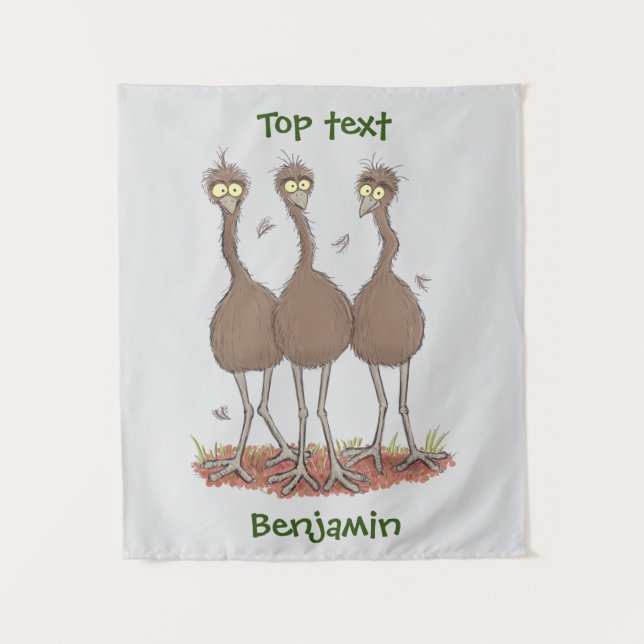 Funny Australian emu trio Cartoon Illustration Wandteppich (Vorderseite)
