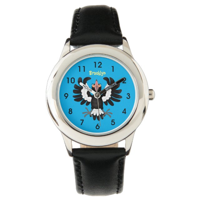 Funny Australian Magpie Cartoon Illustration Armbanduhr (Vorderseite)