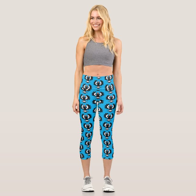 Funny Australian Magpie Cartoon Illustration Capri Leggings (Vorderseite)