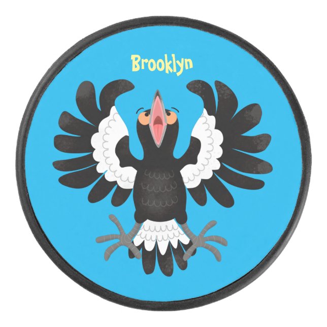 Funny Australian Magpie Cartoon Illustration Eishockey Puck (Vorderseite)