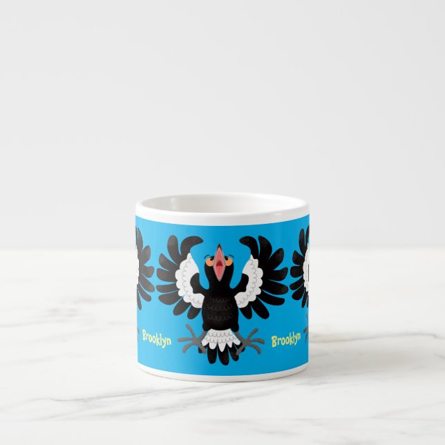 Funny Australian Magpie Cartoon Illustration Espressotasse (Vorderseite)