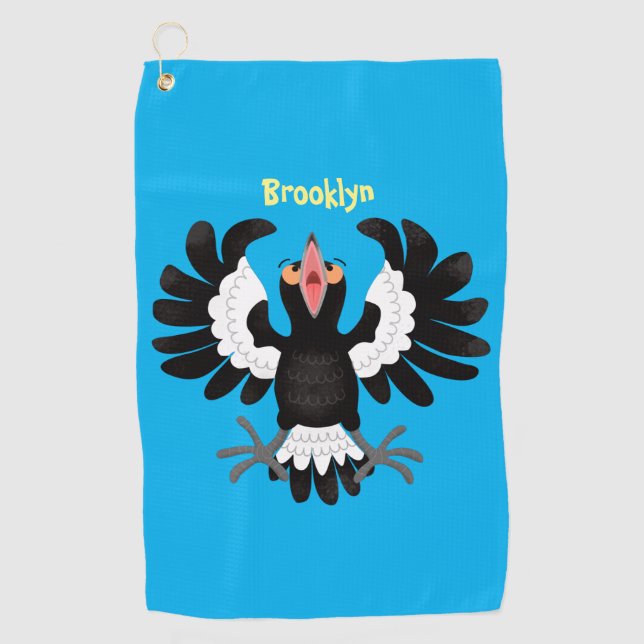 Funny Australian Magpie Cartoon Illustration Golfhandtuch (Vorderseite)