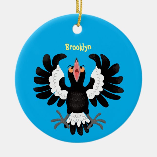 Funny Australian Magpie Cartoon Illustration Keramik Ornament (Vorne)
