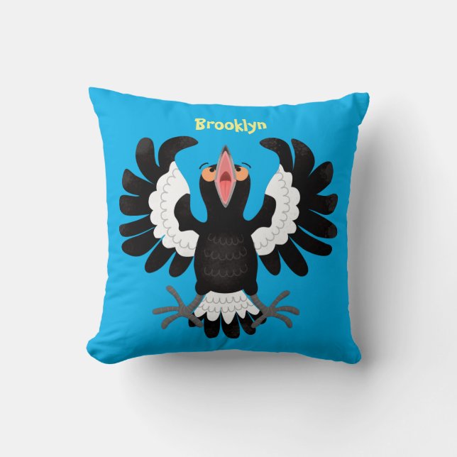 Funny Australian Magpie Cartoon Illustration Kissen (Vorderseite)