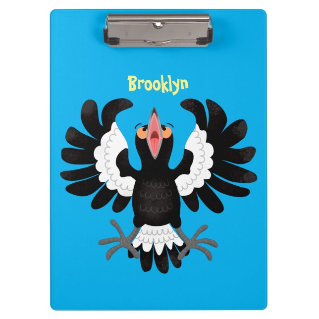 Funny Australian Magpie Cartoon Illustration Klemmbrett (Vorderseite)