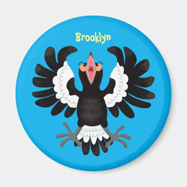 Funny Australian Magpie Cartoon Illustration Magnet (Vorne)