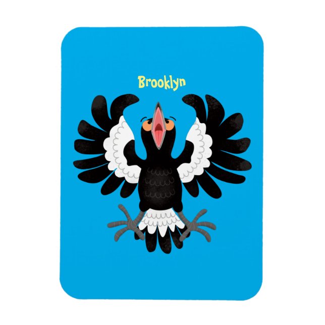 Funny Australian Magpie Cartoon Illustration Magnet (Vertikal)