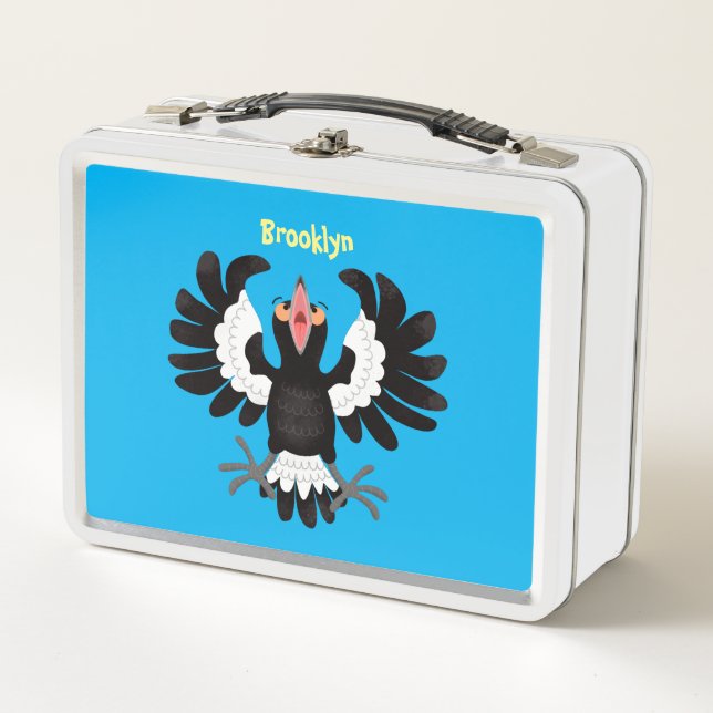 Funny Australian Magpie Cartoon Illustration Metall Brotdose (Vorderseite)