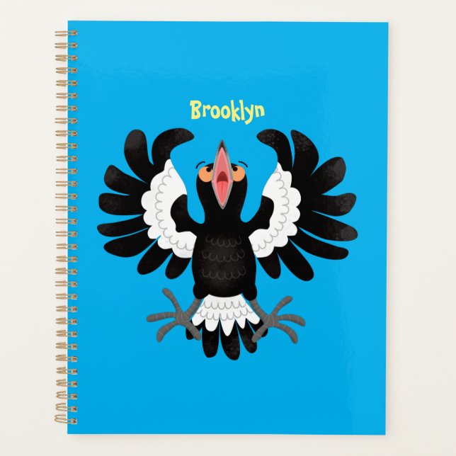 Funny Australian Magpie Cartoon Illustration Planer (Vorderseite)
