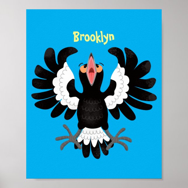 Funny Australian Magpie Cartoon Illustration Poster (Vorne)