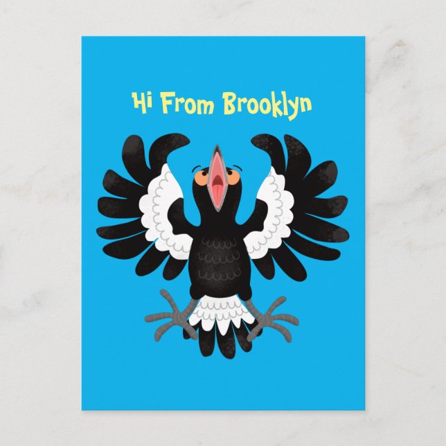 Funny Australian Magpie Cartoon Illustration Postkarte (Vorderseite)