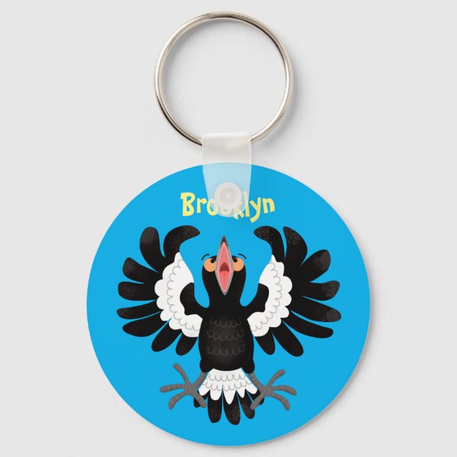 Funny Australian Magpie Cartoon Illustration Schlüsselanhänger (Vorderseite)
