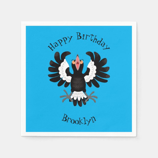 Funny Australian Magpie Cartoon Illustration Serviette (Vorderseite)