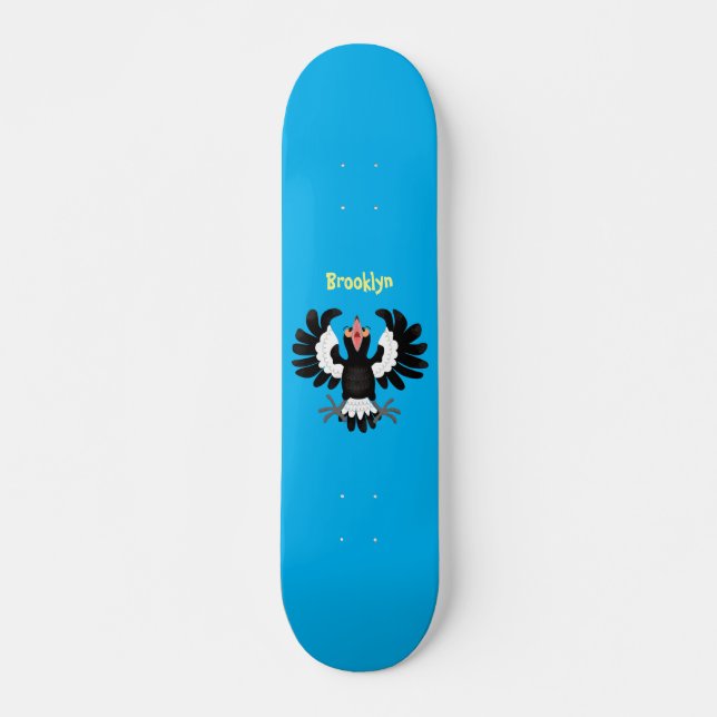 Funny Australian Magpie Cartoon Illustration Skateboard (Vorne)