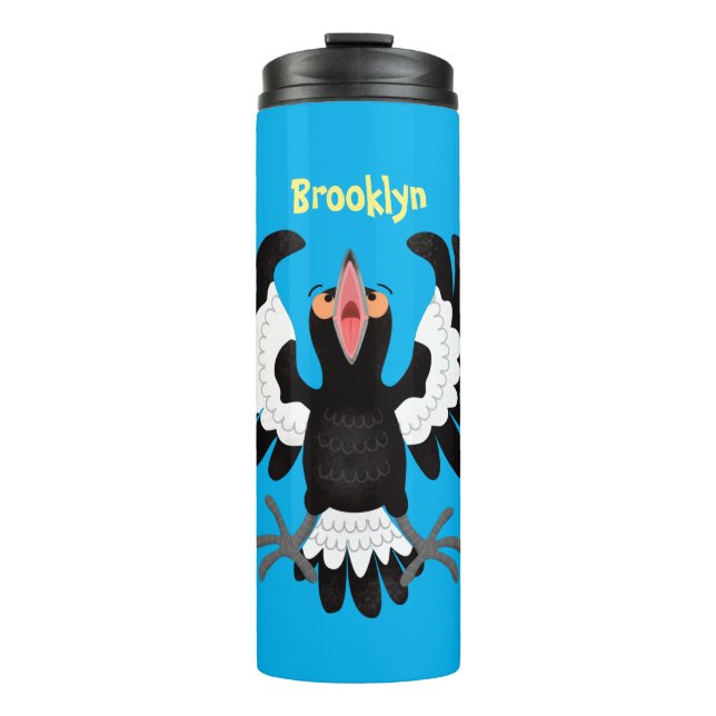 Funny Australian Magpie Cartoon Illustration Thermosbecher (Vorderseite)