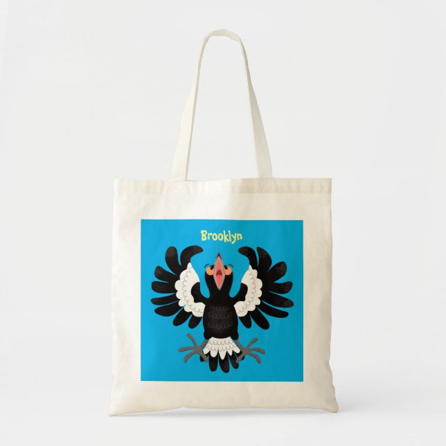 Funny Australian Magpie Cartoon Illustration Tragetasche (Vorne)