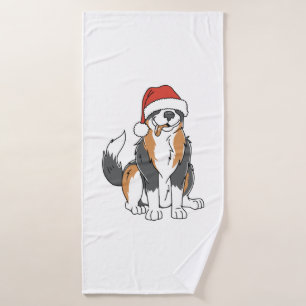 Funny Australian Shepherd Christmas Dog in Santa H Badehandtuch