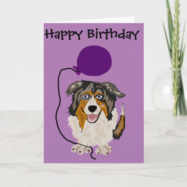 Funny Australian Shepherd Holding Balloon Art Karte (Vorderseite)