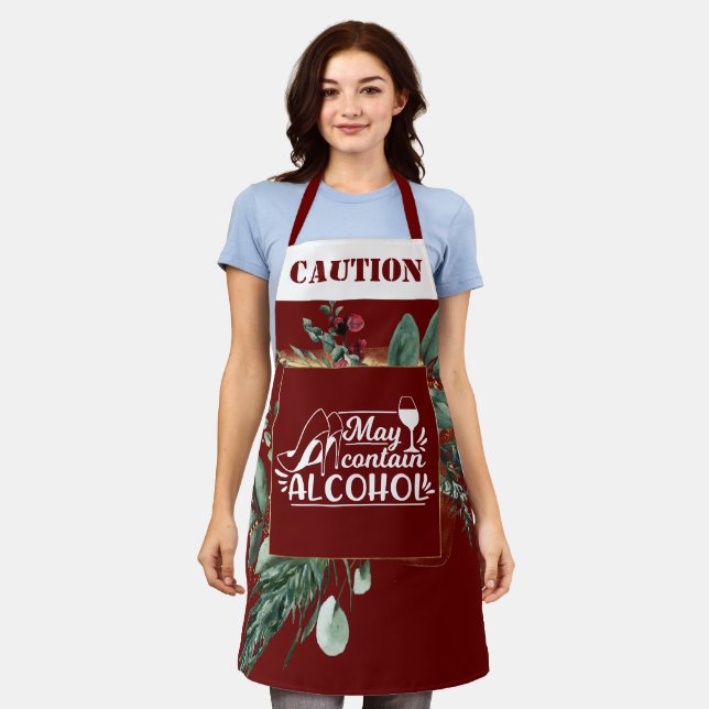Funny AUTION könnte Alkohol Burgundy Urlaub enthal Schürze (Getragen)