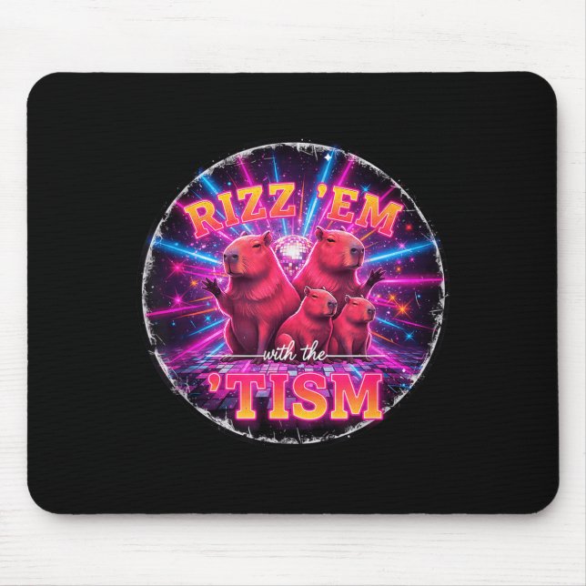 Funny Autism Rizz Em With The Tism Capybara Meme A Mousepad (Vorne)