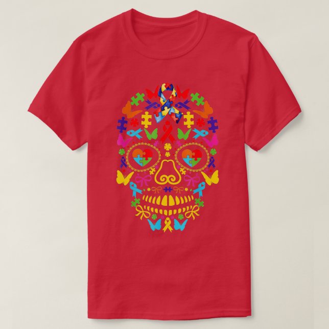 Funny Autistic Skull Heart Puzzle Autismus Bewusst T-Shirt (Design vorne)