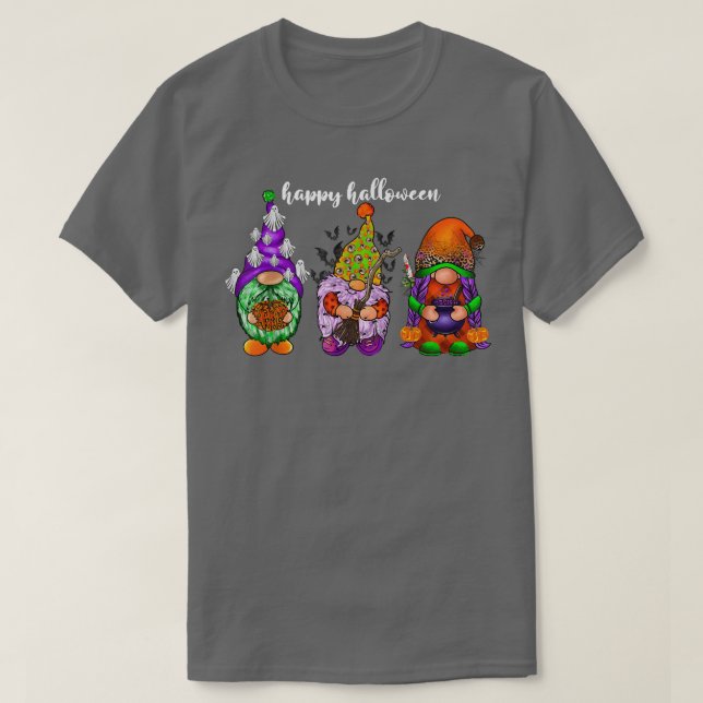 Funny Autumn Halloween Gnomen, Spooky Garden Gnome T-Shirt (Design vorne)