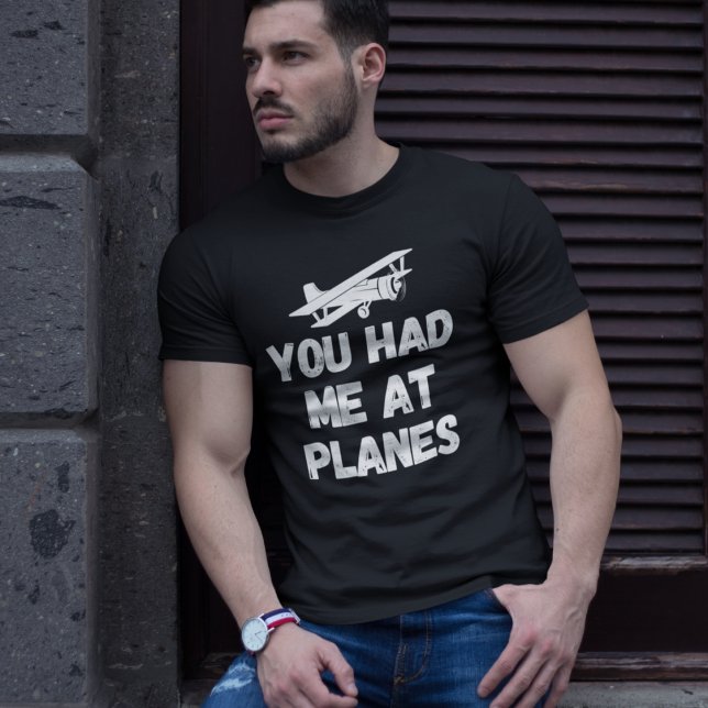 Funny Aviation "You had Me at Flugzeug" Typografie T-Shirt (Von Creator hochgeladen)
