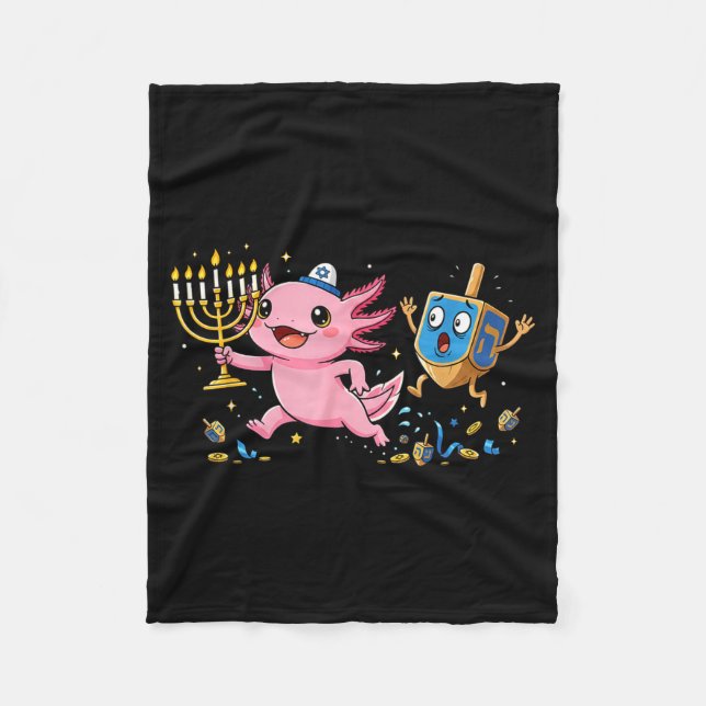 Funny Axolotl Dreidel Menorah Hanukkah Kids Womens Fleecedecke (Vorderseite)