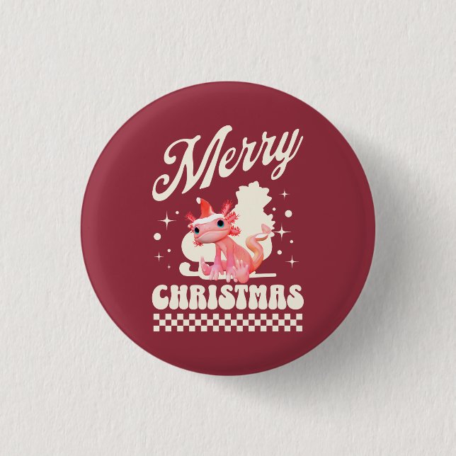 Funny Axolotl Frohe Weihnachten Button (Vorderseite)