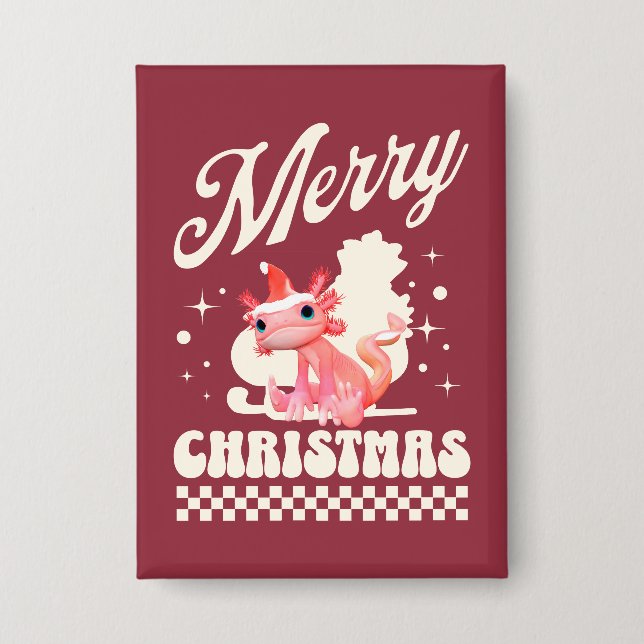 Funny Axolotl Frohe Weihnachten Button (Vorderseite)