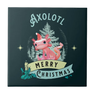 Funny Axolotl Frohe Weihnachten Fliese