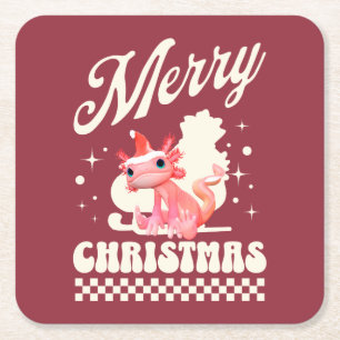 Funny Axolotl Frohe Weihnachten Rechteckiger Pappuntersetzer