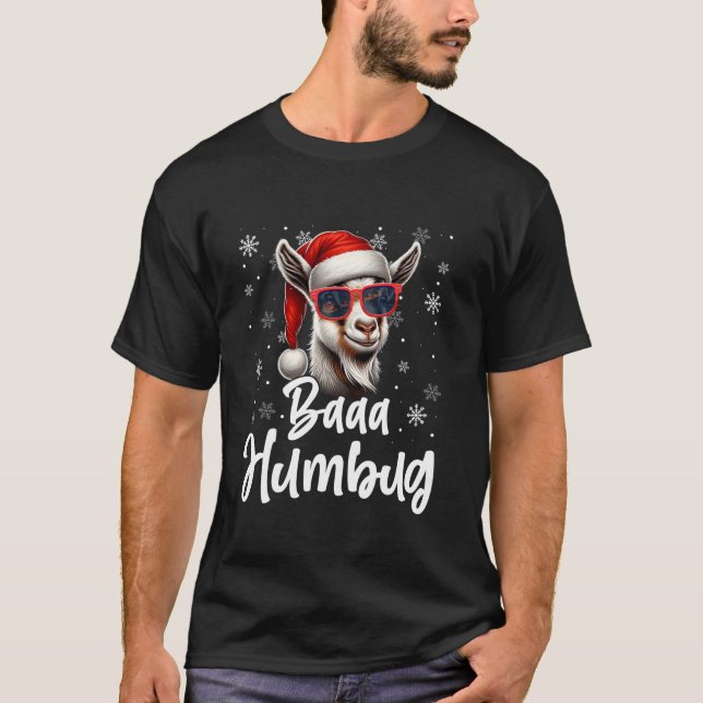 Funny Baaa Humbug Weihnachtsmannmütze Ziege Snowfl T-Shirt (Vorderseite)