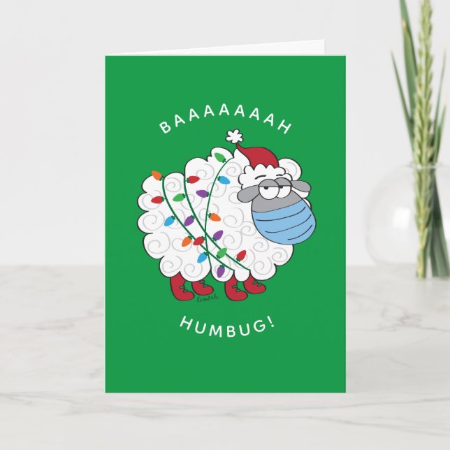 Funny BaahHumbug Sheep mit Gesichtsmaske und Leuch Karte (Vorderseite)