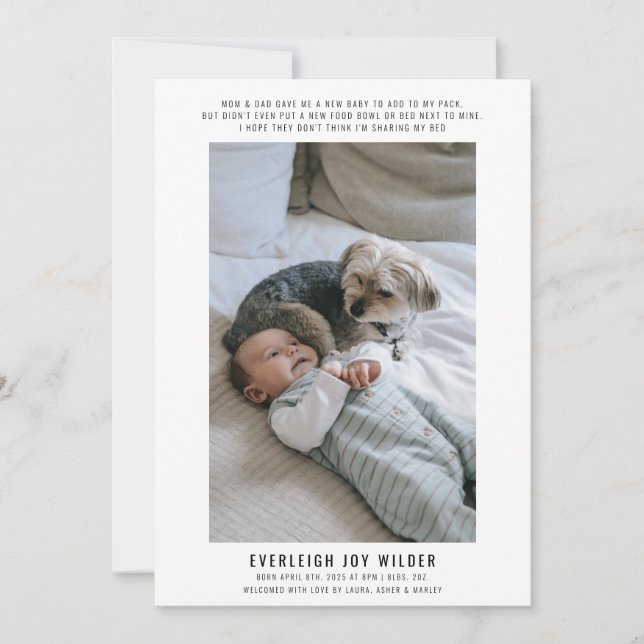 Funny Baby and Dog Foto Birth Ankündigung (Vorderseite)