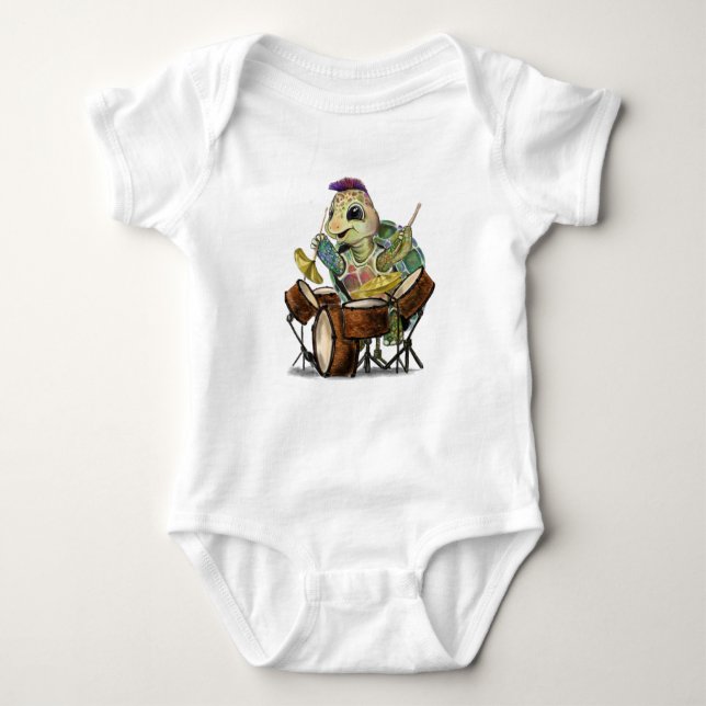 Funny Baby Bodysuit mit Turtle Drummer Strampler (Vorderseite)