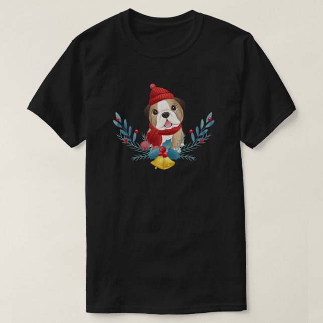 Funny Baby English Bulldog Dog Santa Christmas Gif T-Shirt (Design vorne)