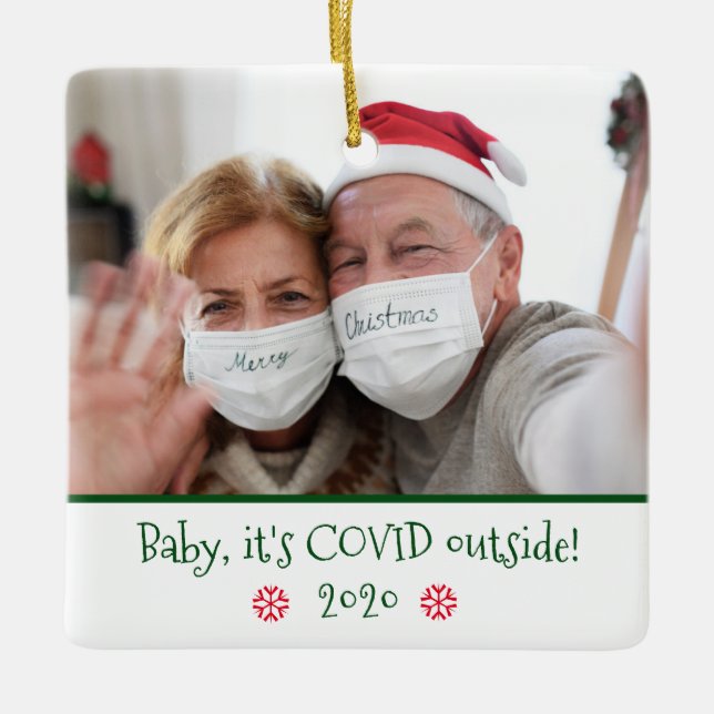 Funny Baby Es ist Covid Outside Foto Snowflake Keramikornament (Vorderseite)