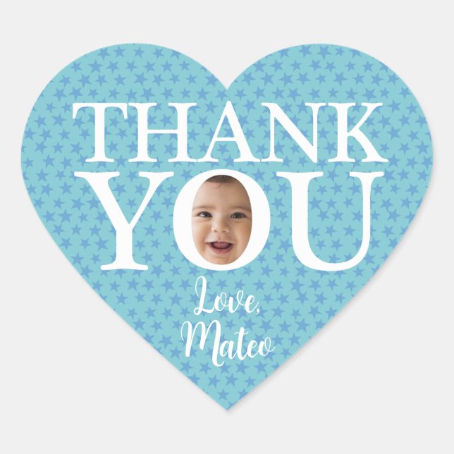 Funny Baby Gesicht blau Danke Sticker (Vorderseite)