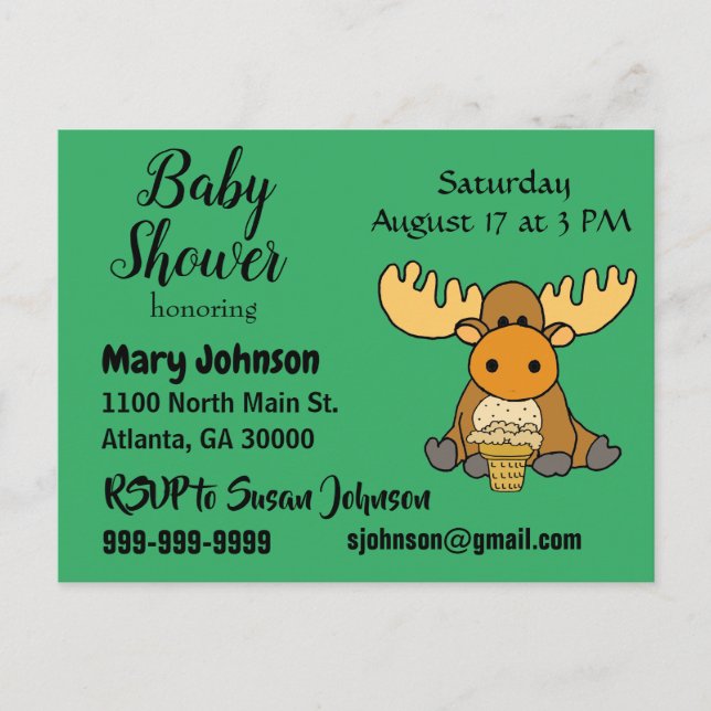 Funny Baby Moose Baby Dusche Einladungspostkarte (Vorderseite)