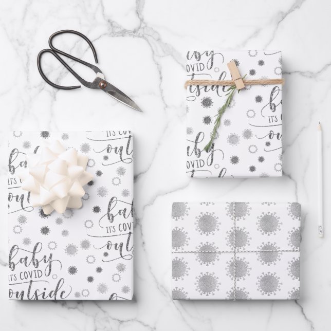 Funny BABY SEIN GEDECKTER AUSSERHALB Silber Glitze Geschenkpapier Set (Vorderseite)
