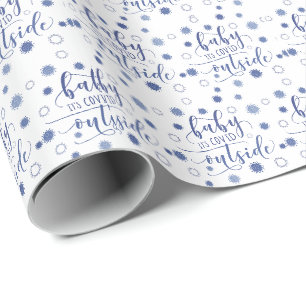 Funny BABY SEINE COVID OUTSIDE Typografie Blau Geschenkpapier