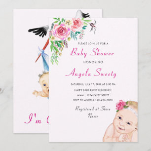 Funny Baby Shower Einladung Stork Carry Baby