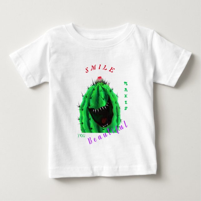 Funny Baby T - Shirt mit Happy Cactus - Lächeln (Vorderseite)
