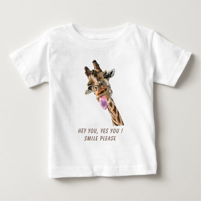 Funny Baby T - Shirt Playful Giraffe - Custom Text (Vorderseite)