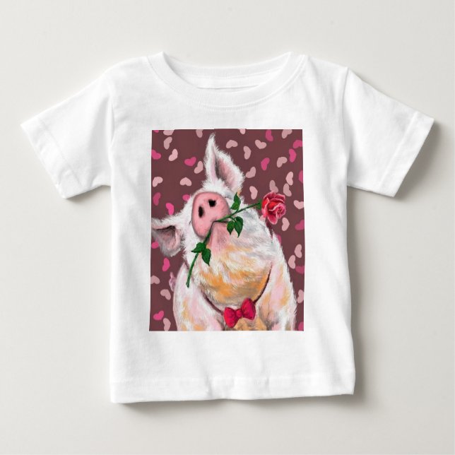 Funny Baby T - Shirt Schweinchen mit Rose (Vorderseite)