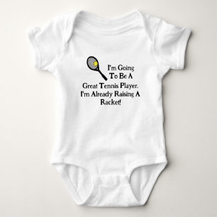Funny Baby Tennis T - Shirt Raising a Racket!