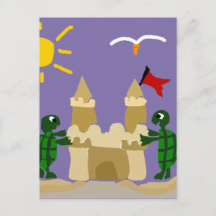 Funny Baby Turtles Gebäude Sand Castle Postkarte